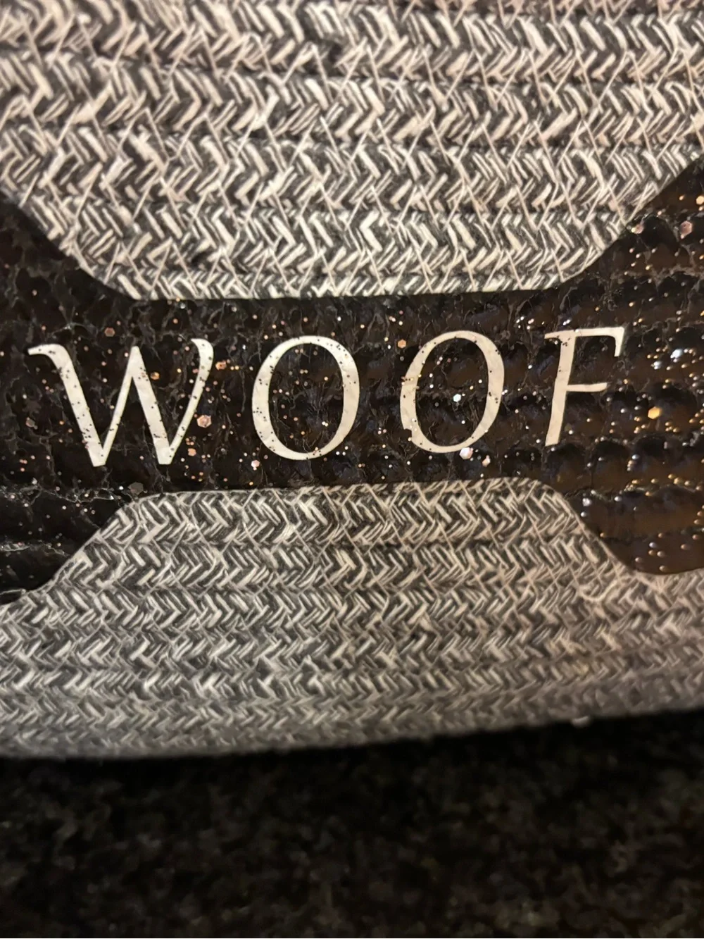 Gray 'WOOF' Dog Toy & Blanket Basket -